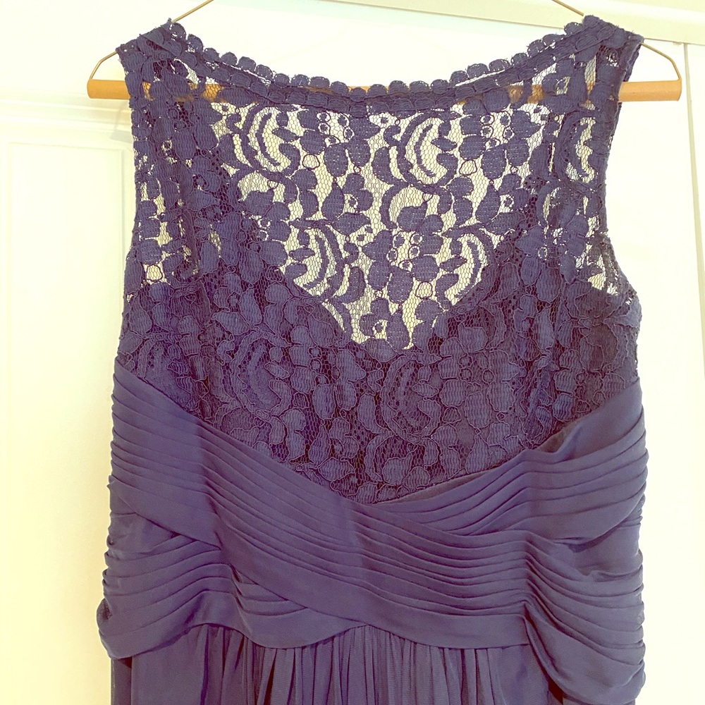 David’s Bridal navy lace bridesmaid dress